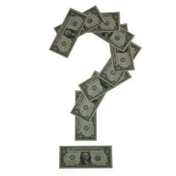 verispy pricing white background dollar bills in form of a question mark